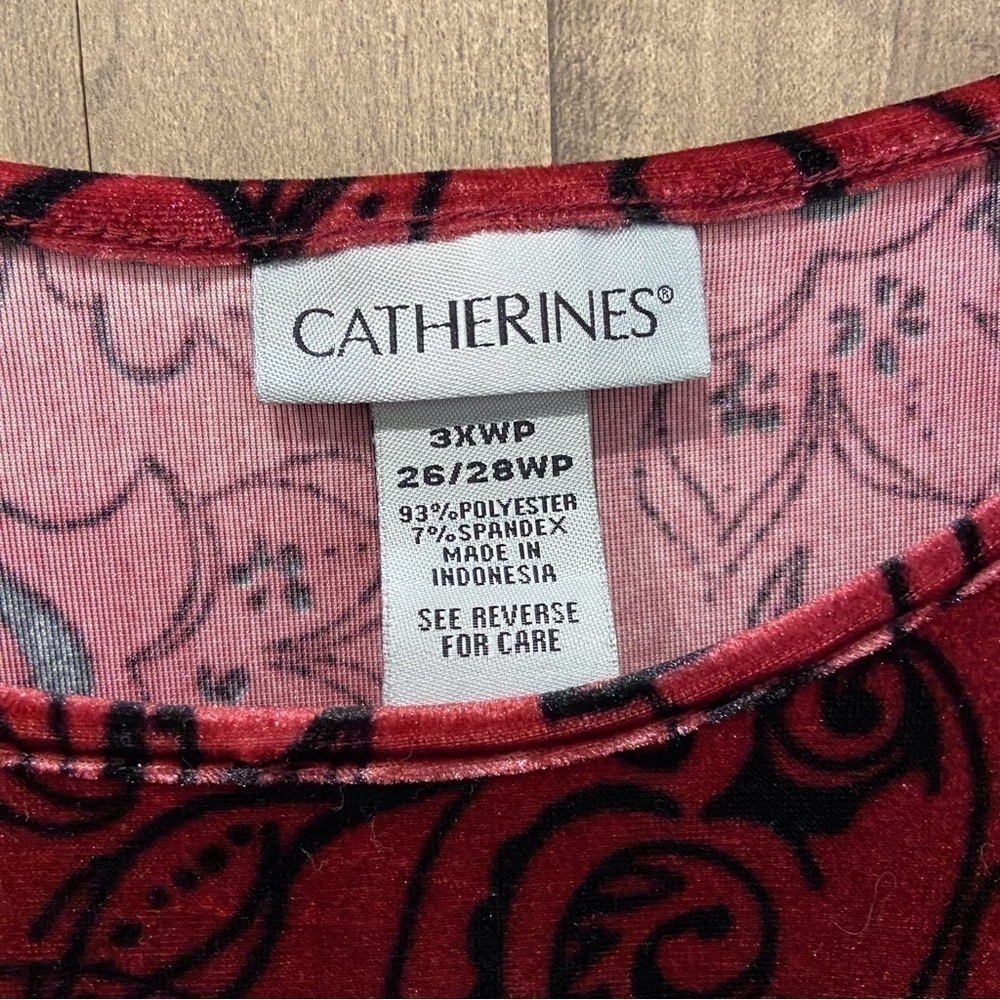 Catherines 3XWP Velvet Top Maroon‎ Black 3/4 sleeves - Picture 4 of 9